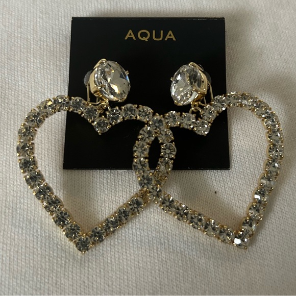 Aqua Crystal Heart Earrings in Gold and Silver - Picture 4 of 6